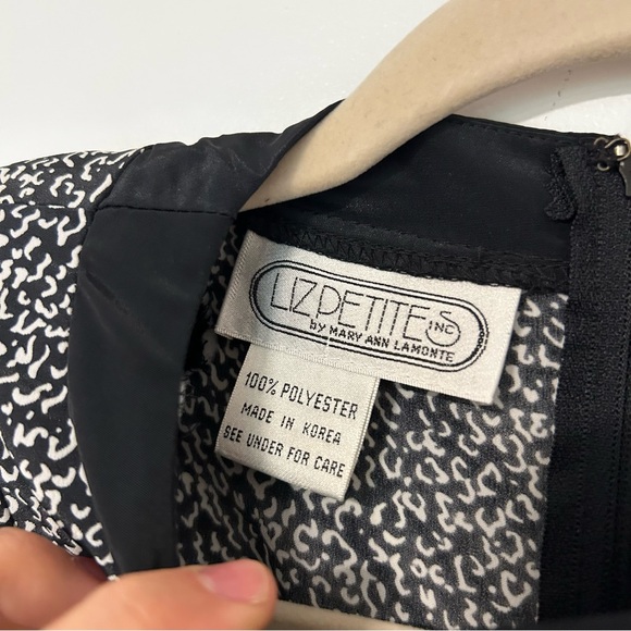 Vintage 80s Black White Animal Print Bow MIDI Dress Size Medium - Picture 8 of 9